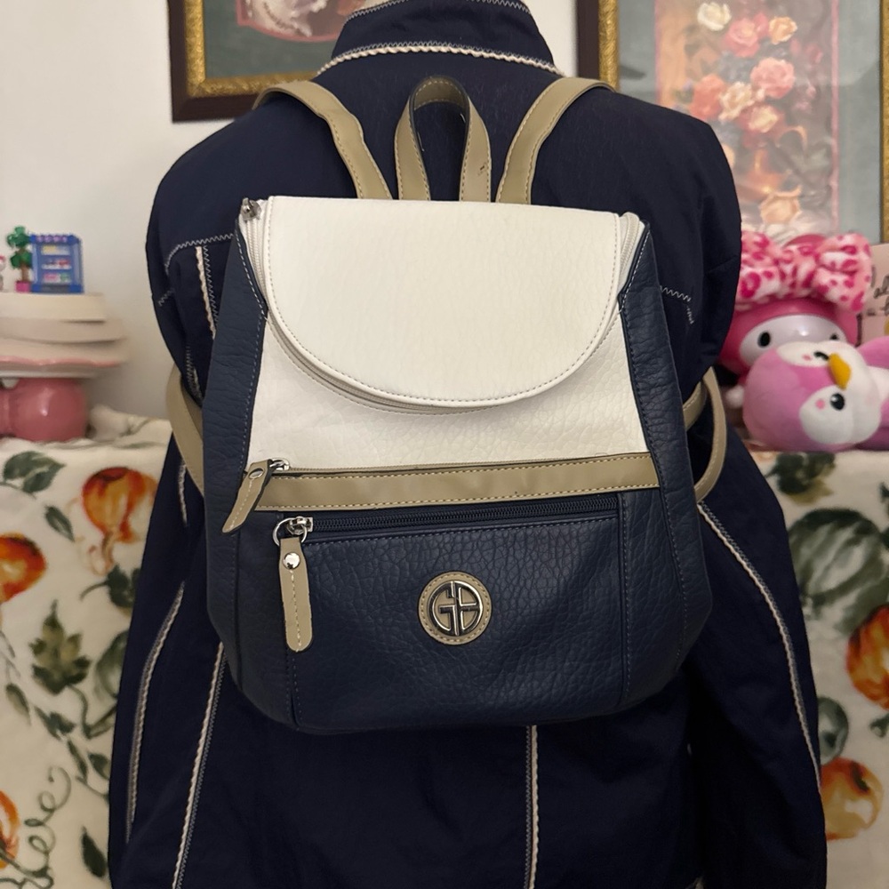 White and navy mini backpack